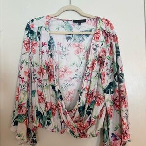 Sanctuary Floral Surplice Blouse in Pink and Green